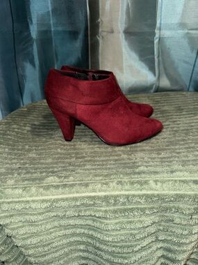 Burgundy Suede Ankle Booties with Mid Heel